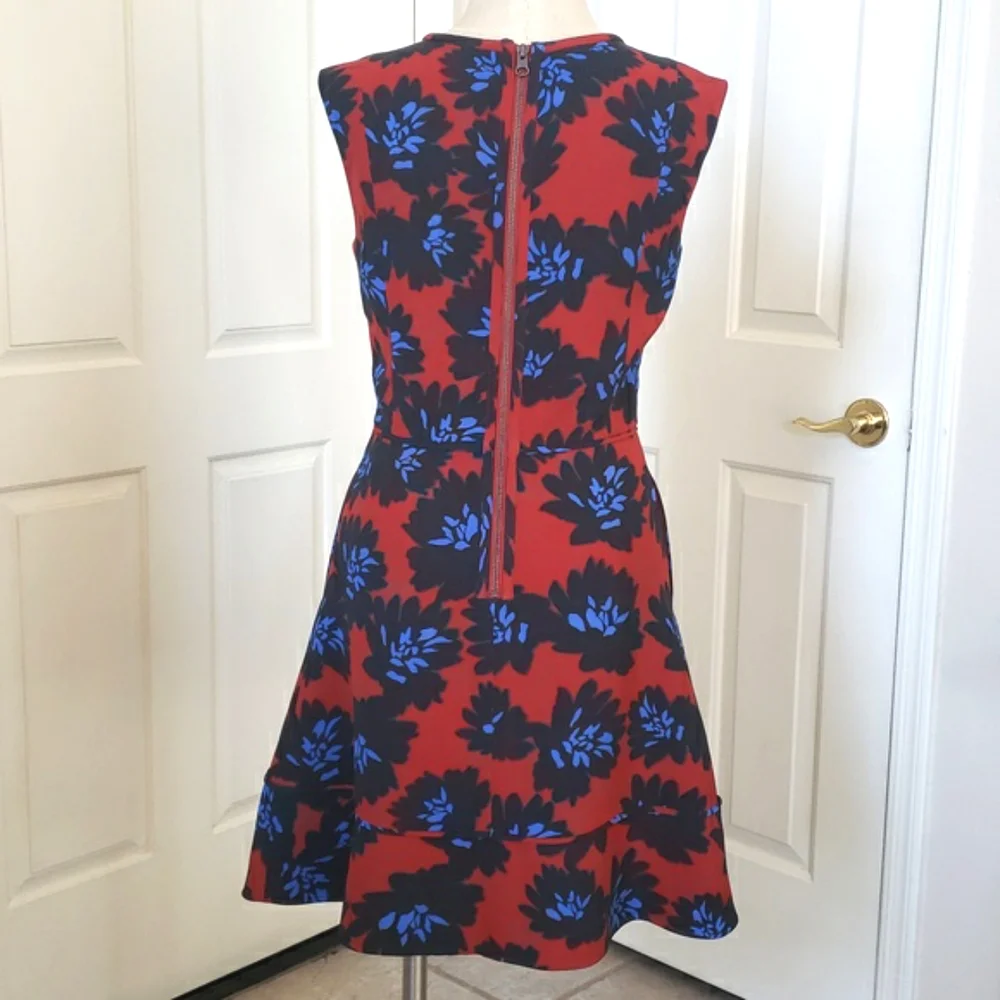 J.Crew Firework Floral Sleeveless Dress Size 4 Red Black Blue Modern Cocktail